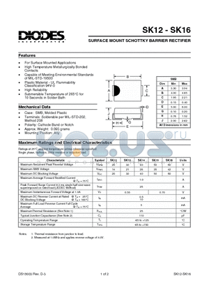 SK13 datasheet - SURFACE MOUNT SCHOTTKY BARRIER RECTIFIER