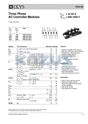 VWO60-08IO7 datasheet - Three Phase AC Controller Modules