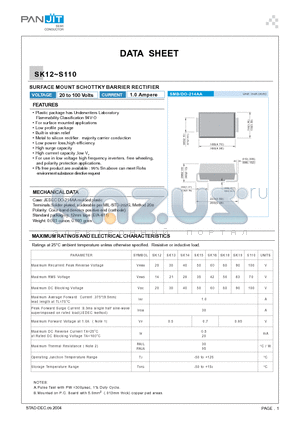 SK13 datasheet - SURFACE MOUNT SCHOTTKY BARRIER RECTIFIER