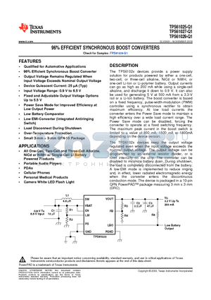 TPS61029QDRCRQ1 datasheet - 96% EFFICIENT SYNCHRONOUS BOOST CONVERTERS