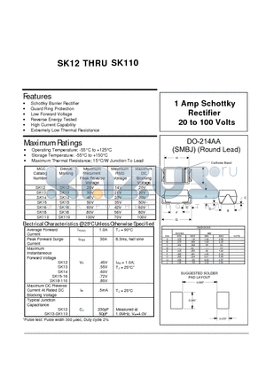 SK13 datasheet - 1 Amp Schottky Rectifier 20 to 100 Volts