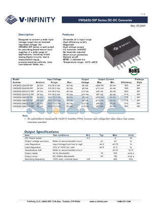 VWQAS2-Q24-D15-SIP datasheet - DC-DC Converter