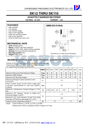 SK13 datasheet - SCHOTTKY BARRIER RECTIFIER