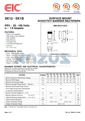 SK13 datasheet - SURFACE MOUNT SCHOTTKY BARRIER RECTIFIERS