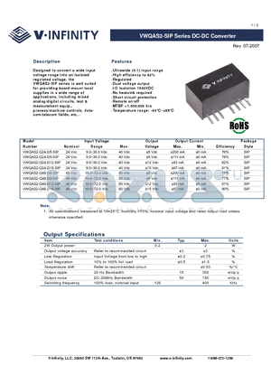 VWQAS2-Q48-D9-SIP datasheet - DC-DC Converter