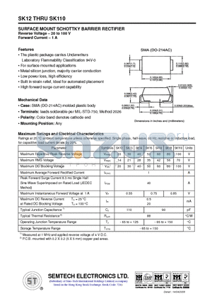 SK13 datasheet - SURFACE MOUNT SCHOTTKY BARRIER RECTIFIER