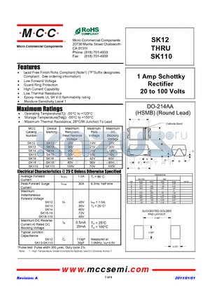 SK13 datasheet - 1 Amp Schottky Rectifier 20 to 100 Volts