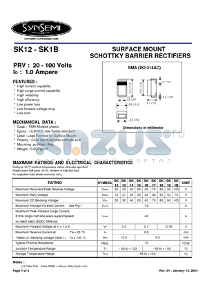 SK13 datasheet - SURFACE MOUNT SCHOTTKY BARRIER RECTIFIERS