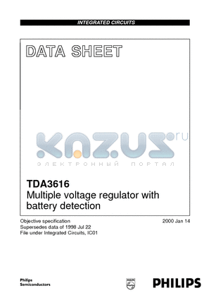 TDA3616 datasheet - Multiple voltage regulator with battery detection