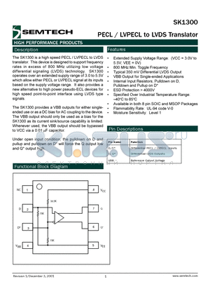 SK1300D datasheet - PECL / LVPECL to LVDS Translator