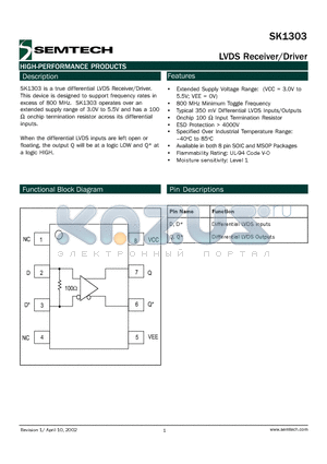 SK1303DT datasheet - LVDS Receiver/Driver