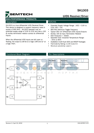 SK1303MST datasheet - LVDS Receiver/Driver