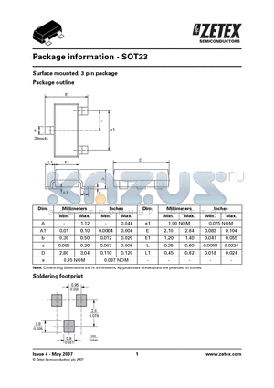 SOT23 datasheet - Surface mounted, 3 pin package