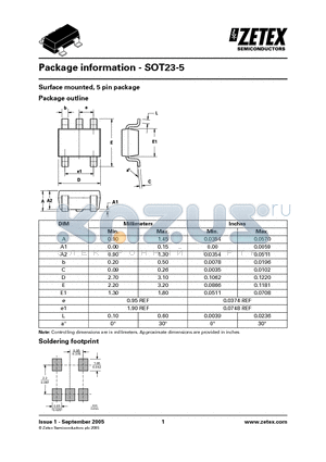 SOT23-5 datasheet - Surface mounted, 5 pin package