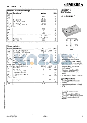 SK13BGB123F datasheet - IGBT MODULE