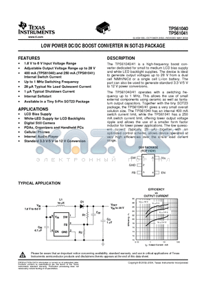 TPS61040 datasheet - LOW POWER DC/DC BOOST CONVERTER IN SOT-23 PACKAGE