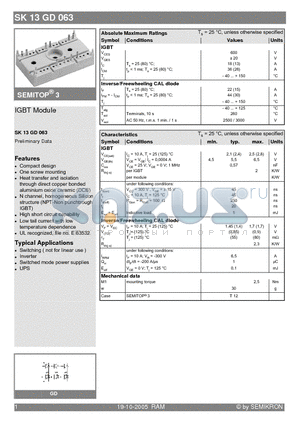 SK13GD063 datasheet - IGBT Module