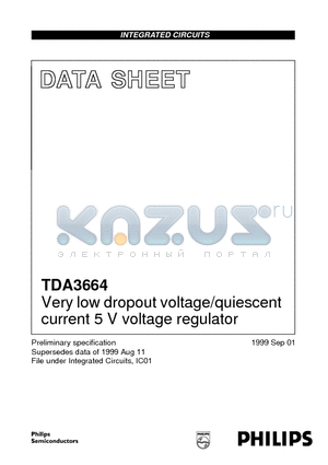 TDA3664A datasheet - Very low dropout voltage/quiescent current 5 V voltage regulator