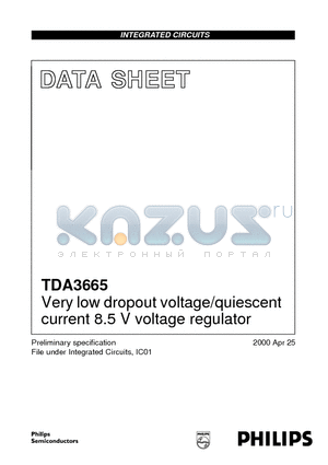 TDA3665AT datasheet - Very low dropout voltage/quiescent current 8.5 V voltage regulator
