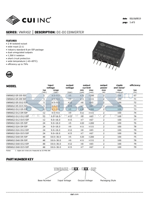 VWRAS2 datasheet - DC-DC CONVERTER