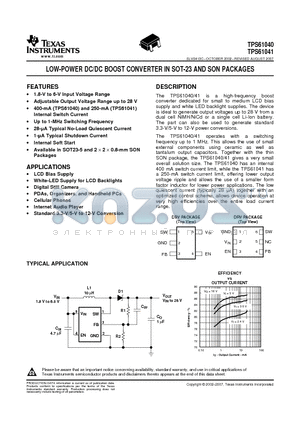 TPS61041DBV datasheet - LOW-POWER DC/DC BOOST CONVERTER IN SOT-23 AND SON PACKAGES