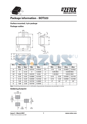 SOT323 datasheet - Surface mounted, 3 pin package