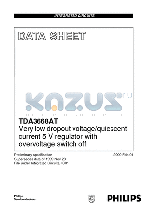 TDA3668AT datasheet - Very low dropout voltage/quiescent current 5 V regulator with overvoltage switch off