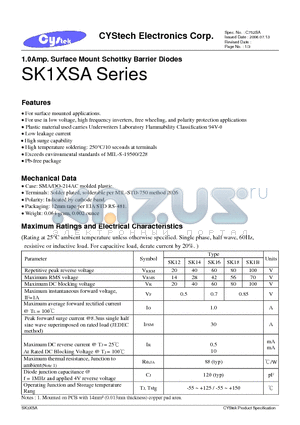 SK14 datasheet - 1.0Amp. Surface Mount Schottky Barrier Diodes