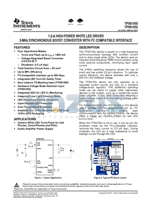 TPS61050DRC datasheet - 1.2-A HIGH POWER WHITE LED DRIVER 2-MHz SYNCHRONOUS BOOST CONVERTER WITH I2C COMPATIBLE INTERFACE