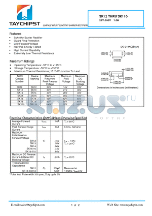 SK14 datasheet - SURFACE MOUNT SCHOTTKY BARRIER RECTIFIERS