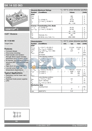 SK14GD063 datasheet - IGBT Module