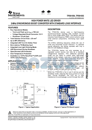 TPS61055YZG datasheet - HIGH POWER WHITE LED DRIVER 2-MHz SYNCHRONOUS BOOST CONVERTER WITH STANDARD LOGIC INTERFACE