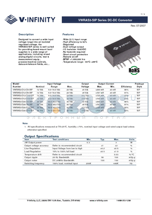 VWRAS3-D12-D15-SIP datasheet - DC-DC Converter