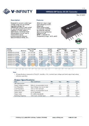 VWRAS3-SIP datasheet - DC-DC Converter