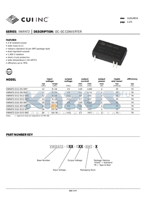 VWRAT2-D12-D12-SMT datasheet - DC-DC CONVERTER