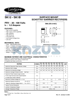 SK15 datasheet - SURFACE MOUNT SCHOTTKY BARRIER RECTIFIERS