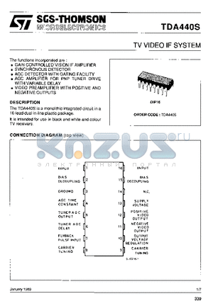 TDA440S datasheet - TV VIDEO IF SYSTEM