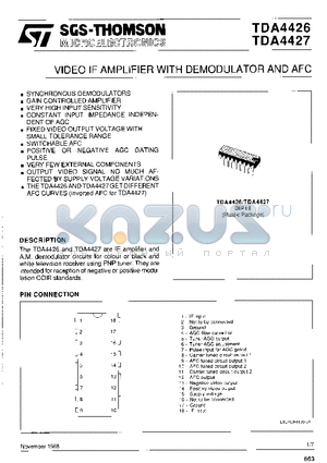 TDA4427 datasheet - VIDEO IF AMPLIFIER WITH DEMODULATOR AND AFC