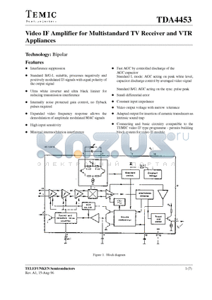 TDA4453 datasheet - Video IF Amplifier for Multistandard TV Receiver and VTR Appliances