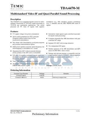 TDA4470 datasheet - Multistandard Video-IF and Quasi Parallel Sound Processing