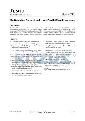 TDA4471 datasheet - Multistandard Video-IF and Quasi Parallel Sound Processing