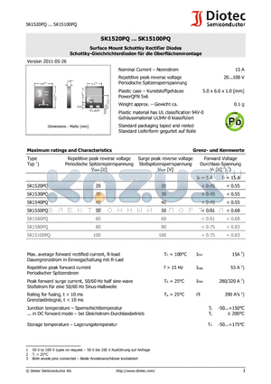 SK1530PQ datasheet - Surface Mount Schottky Rectifier Diodes