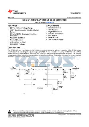 TPS61085-Q1 datasheet - 650-kHz/1.2-MHz 18.5-V STEP-UP DC-DC CONVERTER