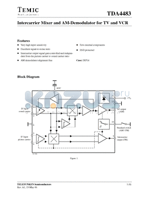 TDA4483 datasheet - Intercarrier Mixer and AM-Demodulator for TV and VCR