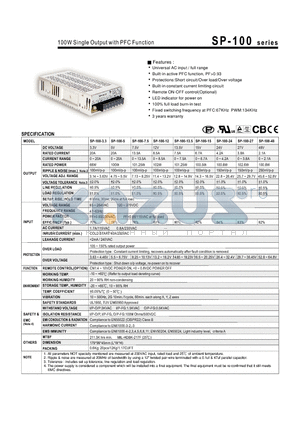 SP-100 datasheet - 100W Single Output with PFC Function