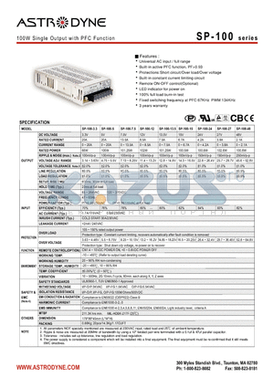 SP-100 datasheet - 100W Single Output with PFC Function