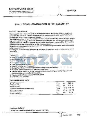 TDA4501 datasheet - SMALL SIGNAL COMBINATION IC FOR COLOUR TV