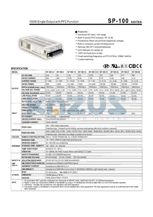 SP-100-13.5 datasheet - 100W Single Output with PFC Function