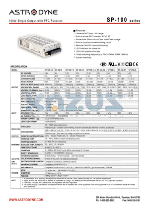 SP-100-13.5 datasheet - 100W Single Output with PFC Function