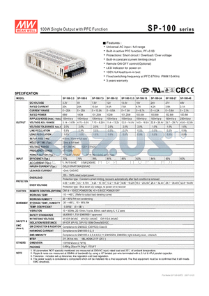 SP-100-15 datasheet - 100W Single Output with PFC Function